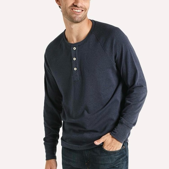 The Normal Brand Navy Long Sleeve Henley Shirt - Picture 1 of 7